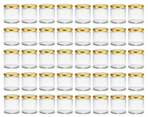 Einmachgläser 210 ml 40er Set mit goldenen Schraubdeckeln TO 66 - Marmeladengläser, Gewürzgläser, Honiggläser - kleine Gläser luftdicht, spülmaschinenfest