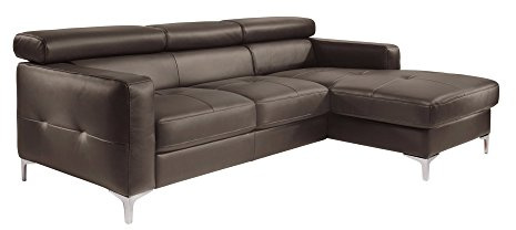 Mivano Ecksofa Sammy, Ledersofa in L-Form mit Kopfteilverstellung und moderner Steppung, 227 x 74 x 187, Kunstleder, dunkelbraun