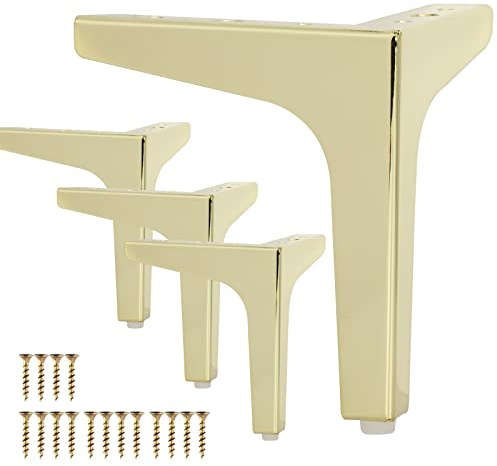 La Vane 7 Inch / 17cm Metal Furniture Legs, Set of 4 - Modern Diamond Triangle Gold DIY Replacement Feet Corner legs for Cabinet, Sofa, Sideboard, Couch, Dresser Makeover