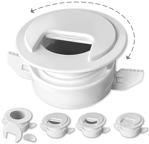 1PK White Patented: Only Cable, Wire, Cord Management, Tool-Free Self-Securing/Locking Grommet with Cap Slider, for Walls, Ceilings, Desks - Used for All Surfaces 3/8 to 1 Thick, Made in USA
