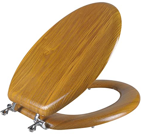Angel Shield Toilettensitz, langlebig, Holzfurnier, natürliches Metall, Scharnier, leicht zu reinigen, kratzfest, amerikanischer Standard (länglich, Eiche)