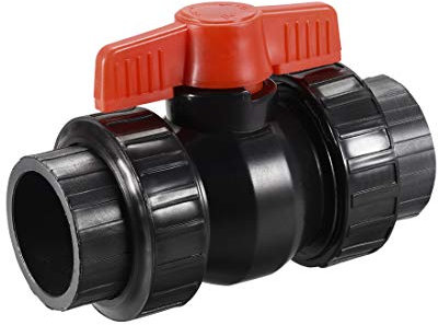 sourcing map Bola Válvula, 1-1/2 PE Enchufe Extremo Verdadero Unión Válvula para Configuración Acuario, Bomba Sumidero, Piscina, Aspersor Jardín Negro Rojo 1uds