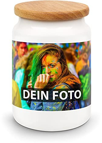 Print Royal Aufbewahrungsdose selbst gestalten mit Text/Foto - Vorratsdose personalisieren - Keramik mit Holzdeckel & Silikonring, Lebensmittelecht, Aufbewahrung, 650 ml