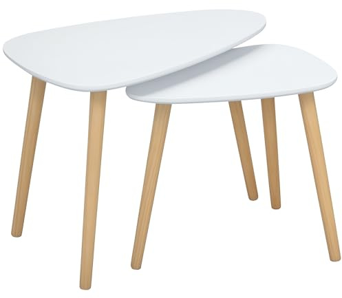 HOMCOM Tavolini da Salotto Bassi Impilabili Set 2 Bianco