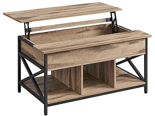 VASAGLE Mesa de Centro, Mesa de Café con Tablero Elevable, para Dormitorio, con Espacio Abierto y Oculto, Barras en Forma de X, 60 x 100 x (48-62) cm, Marrón Roble y Negro LCT205K50