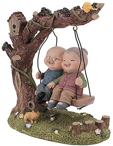 OSKOE Amour Anniversaire Mariage Statues Couple marié balançoire Figurines résine Couple âgé Cadeau de Collection décoration de Bureau