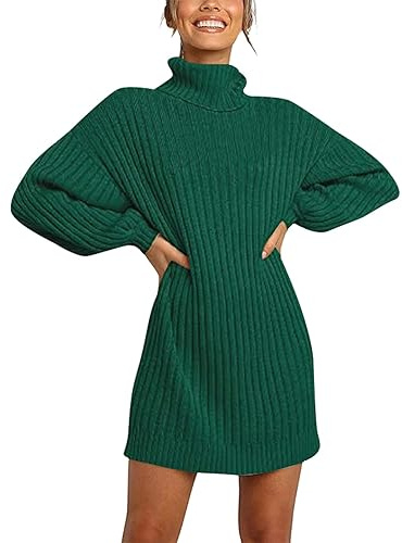 Tröjklänning damer elegant långärmad tunika tröjklänning casual ränder grovstickad tröja höst vinter polotröja stickad klänning sexig miniklänning mode lös tröjklänning klänning klänning, Grön, XL