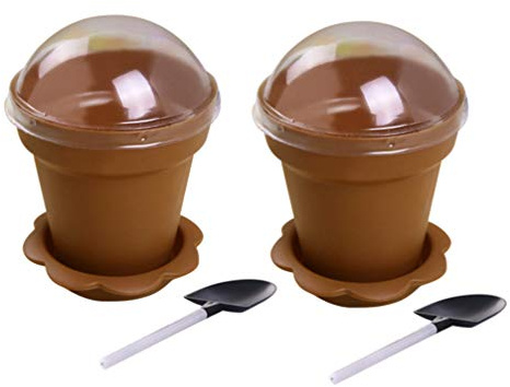 JOEBO 20 Pack Mini Flower Pots Cups with Lid, Shovel and Bottom Tray, Plastic Cupcake Plant Nursery Pots for Indoor&Outdoor Seedling Succulent, Vegetable, Plant or Use as Dessert Containers