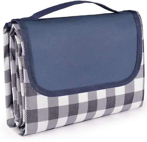 LIVEHITOP Picnic Blanket 200x200cm, Extra Large Beach Blanket Waterproof Sand Proof Backing Foldable Outdoor Picnic Rug Mat with Handle for Camping, Park, Garden, Hiking