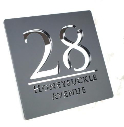 MXN Targhetta con numeri civici in acrilico 3D per porta e indirizzo, personalizzabile con nome, decorazione per la casa, 20 x 20 cm (grigio argento)