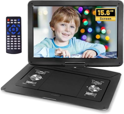 17.5 Portable DVD Player with 15.6 Large HD Swivel Screen,6 Hours Rechargeable Battery, DVD Player Portable Support USB/SD Card/Sync TV, Multiple Disc Formats, Black