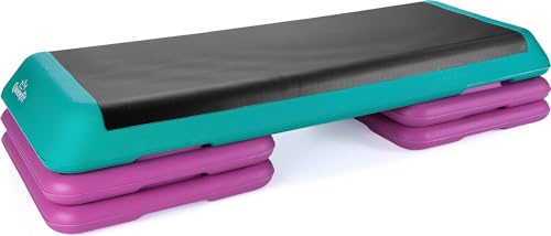 Gymtek Aerobic Step - Der ideale Stepper für Zuhause, Treppensteiger Fitnessgerät mit 3-Stufen-Höhenverstellung (Farbiger Kunststoff)
