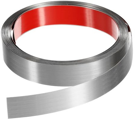 QUARKZMAN Cornice Modanatura Modanatura Stacca Incolla 16,4ft x 0,98 Finitura Autoadesiva Acciaio Inossidabile Spazzolato Striscia Metallico per Parete Soffitto Pavimento Argento