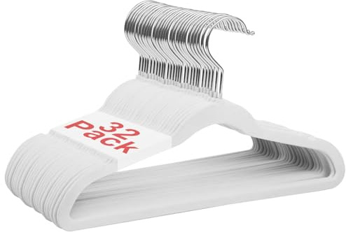 Wellong Grucce Velluto per Bambini, 28 cm Grucce Antiscivolo per Vestiti Neonati e Bambini, 32 Pezzi, Bianco