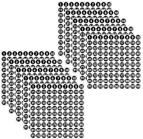 WeddHuis 10 Fogli 1-100 Numeri Adesivi Etichette Adesive-10mm,1000 Pezzi,Nero