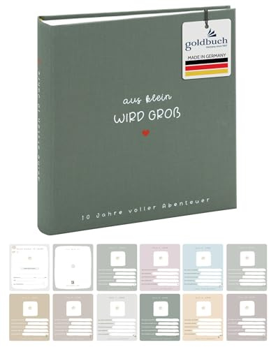 goldbuch 31043 Fotoalbum Aus klein wird GROß, Fotobuch mit 100 weißen Seiten mit Pergamin Trennblätter, Foto Album mit Leinen Einband, bis zu 600 Bilder, Hochwertiges Papier, grün, 30 x 31 x 6 cm
