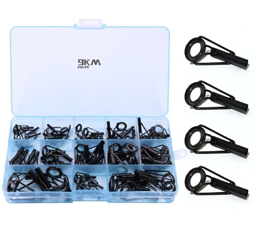 9KM DWLIFE Angelruten Spitze Auge Reparatur Kit 20 Größen mit Kunststoffbox | Angelrute Reparatur Kit Edelstahl Keramik Spitzenringe Angelzubehör, Angelrute Tipps Ersatz Kit für Süß- und Salzwasser