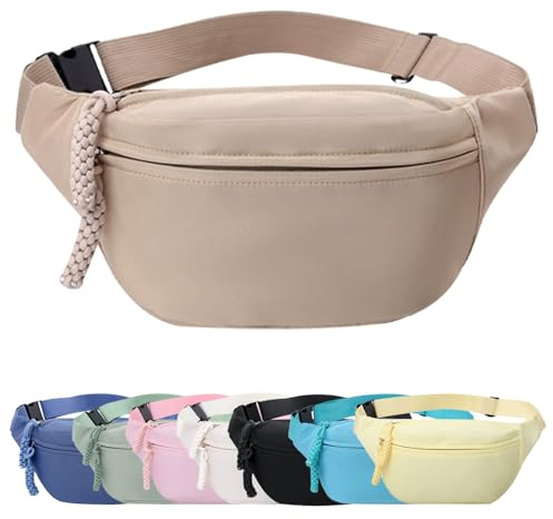 Mayoii Bumbags för damer, midjeväska för kvinnor män med justerbart bälte, 2-blixtlåsfickor, stor kapacitet, lätt midjeväska lämplig för daglig användning, Khaki, Fritid