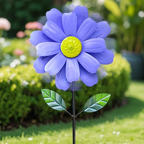 Windrad Garten Blume, 116cm Gartendeko Blumen Windmühle aus Metall, Vogelabwehr Windrad, Windspiele für Draußen Stehend, Blume Windräder Kinder Gartenstecker für Balkon, Terrasse, Garten (Blau)