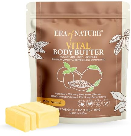 Era of Nature Organic Shea, Mango & Cocoa Body Butter – Raw, Unrefined, 100% Natural – Perfect Base for DIY Skincare, Body Butters, Lotions, Soaps & Lip Balms – Essential for Homemade Creations – 16oz