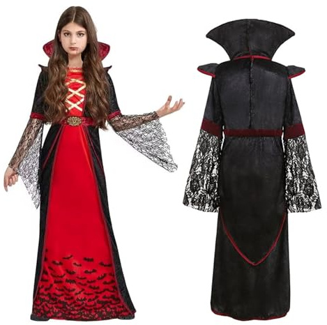 SRJEQC 3-12 Ans Costume Halloween Fille Vampire, Déguisement Vampire Fille, Deguisement Vampire Fill e, Deguisement Vampir e Enfant, pour halloween Carnaval Cosplay Fête à Thème-XL