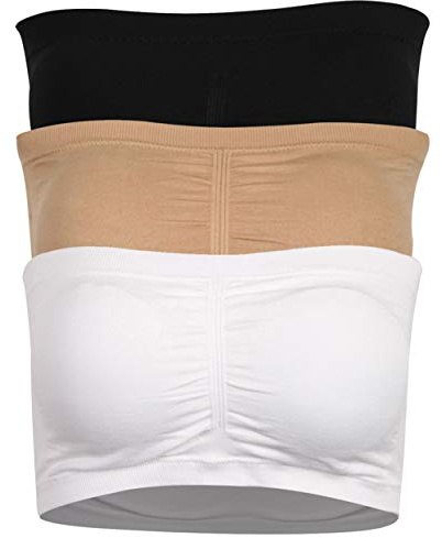 DD DEMOISELLE Tube Top Bra, Seamless Non-Padded Bandeau Strapless Plus Size Women's Wireless Bandeau Bras, 3 Packs Black Beige White, 4XL