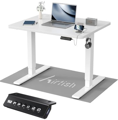 Airfish Höhenverstellbarer Schreibtisch 80x60cm, Kinder Schreibtisch Höhenverstellbar Elektrischer mit Memory-Funktion, Bürotisch Höhenverstellbar für Home Office Steh-Sitz Tisch Standing Desk Weiß