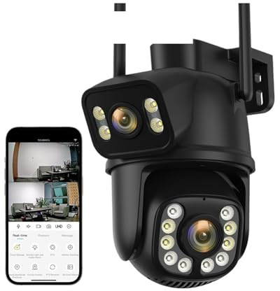 Säkerhetskameror, 4K 8MP PTZ-kamera 4MP 4X Digital Zoom Dubbellins Dubbelskärm Autospårning CCTV-övervakning Utomhus IP-kamera för utomhusbruk(4MP Add 32G SD Card)
