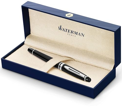 Waterman Expert Tintenroller | Hochglänzend Schwarz mit Chromzierteile| feine Spitze | Schwarz | Geschenkbox