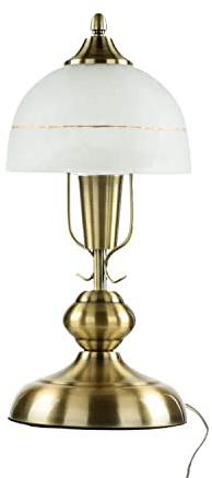 Licht-Erlebnisse Jugendstil Tischleuchte in Bronze Weiß Alabasterglas E14 mit Kabelschalter Nachttischlampe Tischlampe Schlafzimmer