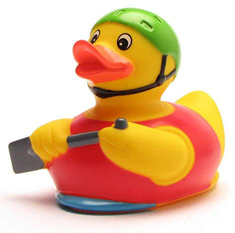 DUCKSHOP I Badeente Ruderboot I Quietscheente Kajak I L: 9,5 cm I inkl. Quietscheentchen-Schlüsselanhänger im Set I Geschenk für Kanuten I Präsent Sammler