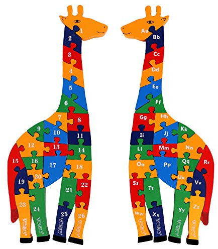 TOWO Wooden Giraffe Alphabet & Number Blocks Jigsaw Puzzle 41 cm Large Size 2 in 1 ABC Number Puzzle - Educational Toys for 3 Year olds