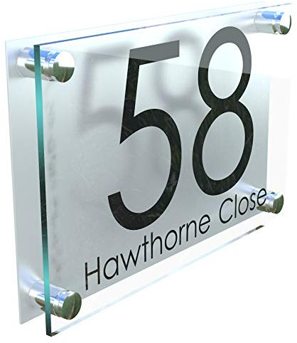 LARGE A4 Modern Perspex Steel Aluminium Perspex Acrylic House Number Wall Plaque Sign