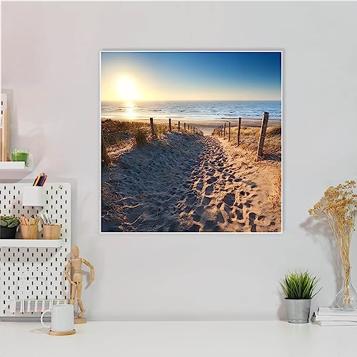 banjado Magnettafel 50 x 50 cm/Magnetwand aus Metall/Magnetpinnwand als Memoboard/Pinnwand Magnettafel Küche, Büro, Kinderzimmer inkl. 4 Magnete & Montageset - Motiv Nordseestrand