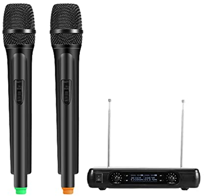 VHF Funkmikrofon Set, Karaoke Anlage 2 Handmikrofon mit 2-Kanal LCD Mikrofon Empfänger(AC220-240V)