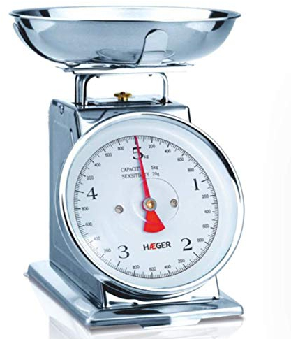 Haeger KS-MEC.005A Báscula Mecánica de Cocina Grandmother con Capacidad de 5Kg, Cuerpo de Acero Inoxidable, Graduación en Gramos