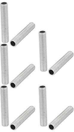 sourcing map Tige Filetée Creuse M10 Tube Filete Filetage 55mm Longueur Supérficiel Lampe Tuyau Mamelon pour Réparation Luminaire Lampe Lustre Zingué Argenté Paquet de 10