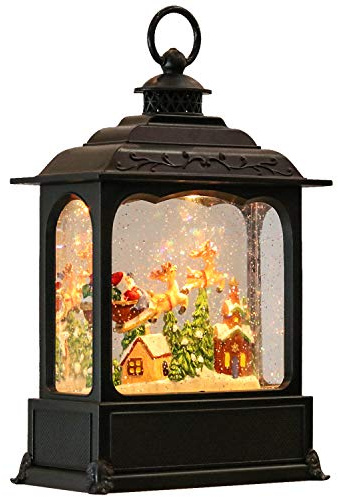 Eldnacele Schneekugel Weihnachten als Laterne mit Schneegestöber und Timer | Schneekugel beleuchtet, elektrische Schneekugel, Weihnachtsdorf mit Beleuchtung, wirbelnder Glitzer, USB- und Batteriebetrieb