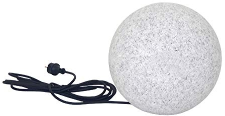 Trango Juego de 1 bola de jardín de 250 GB, IP65, incluye 1 bombilla LED E27 de 4 W en aspecto de piedra de granito, lámpara de bola con 25 cm de diámetro y aprox. 5 metros de cable IP44, lámpara de