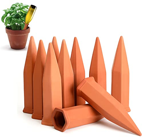 Jovitec Plant Watering Stakes Self Watering Spikes Terracotta Automatic Plant Waterers Devices for Indoor Outdoor Home and Office Plants(Rustic Red,10 Pieces)