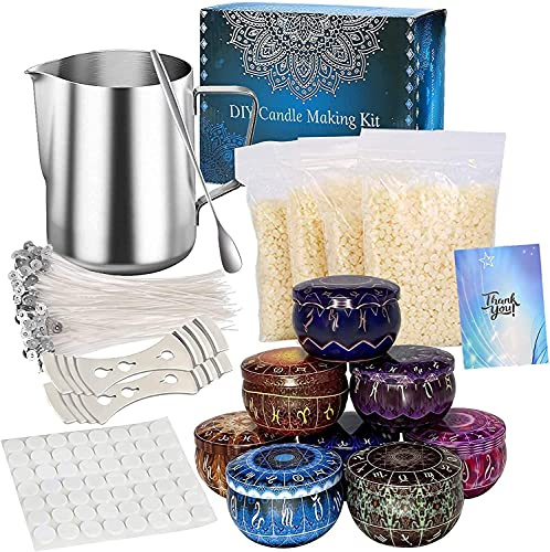 BringLuck2U Kits para Fabricación de Velas, DIY Juego Regalo para Velas, 500g de cera de abeja, 8 latas para velas, Herramientas para fundir ceram