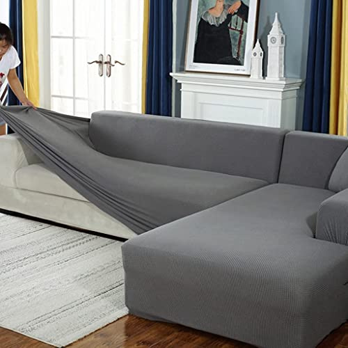 BOLUXIU Sofabezug, Eck Stretch-Sofabezug Stretch Sofabezug für 1/2/3/4 Sitzer（L-förmiges Ecksofa erfordert Zwei） (2 Sitzer：145-185cm, Grau)