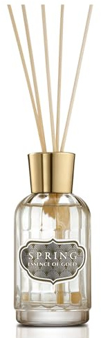 SPRING Reed Diffuser 180ml - French-Made Perfume Diffuser with 5 Reed Sticks, Home Aromatherapy with Elegant Glass Bottle - Luxury Home Fragrance Gift, Long-Lasting Essence of Gold Scent