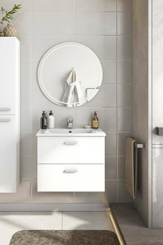 Dmora Mobile sottolavabo Maltby, Mobiletto da Bagno, Contenitore Porta lavabo, Armadio per lavandino, 60x45 h50 cm, Bianco Lucido
