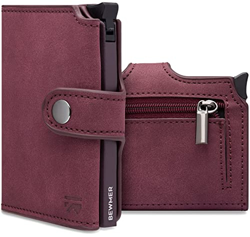 BEWMER v2 Shielded Slim Wallet mit Münzfach für Herren & Damen | Kartenetui mit Münzfach & RFID-Schutz & Anti-Cloning | Geldbörse für Scheine, Münzen & 9 Kreditkarten
