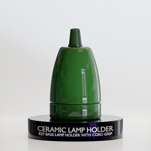 E27 Edison Screw Lamp Holder Pendant Light Socket, Green Screw Lampholder Fitting with 10mm Threaded Entry, Shade Ring and Safety Lock, Ceiling and Table Lamp Base (Single Unit)