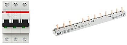 ABB S203-B25 Sicherungsautomat 25A & 2CDL231002R1012 Dreiphasen-Sammelschiene 12 Mod, Querschnitt 10 mm², Weiß