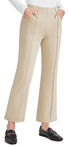 G4Free Yogaklänningsbyxor för kvinnor med fickor breda ben affärsbyxor hög midja business casual ankelbyxor, Khaki, L