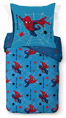 Jay Franco - Set di biancheria da letto in 100% cotone, motivo: Marvel Spiderman “i volti dell’Uomo Ragno”, per letto singolo, copripiumino da 135 x 200 cm e federa da 80 x 80 cm