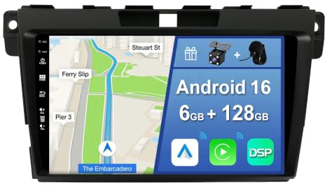 YUNTX [6GB+128GB] Autoradio 2 DIN Android 16 per Mazda CX-7 (2008-2014)-[Incorporato Carplay/Android Auto/DSP/GPS]-IPS 2.5D 9 Touch Screen-Camera+MIC-DAB/Mirror Link/Bluetooth 5.0/WiFi/USB/4G